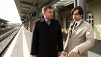 Sebastian Körber mit Staatssekretär Mücke am Bahnhof Forchheim | © Wolfgang Busch